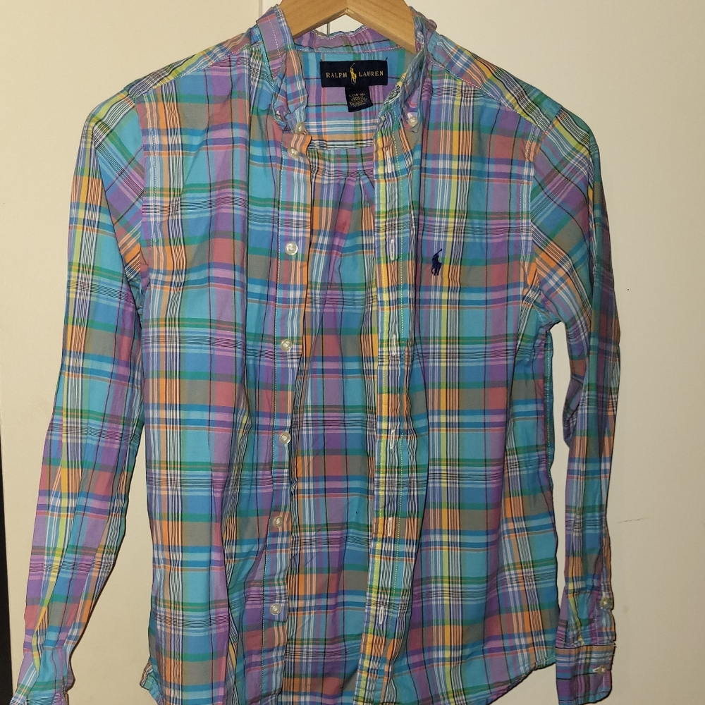 Pastel colored plaid Ralp Lauren button down Boy's L- size 14/16🎉🎉🎉